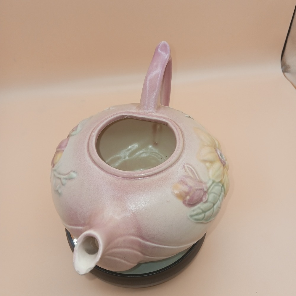 Hull Art Pottery Wildflower Teapot Pink Blue Yellow Floral W-10 1940s Vintage - Picture 5 of 9
